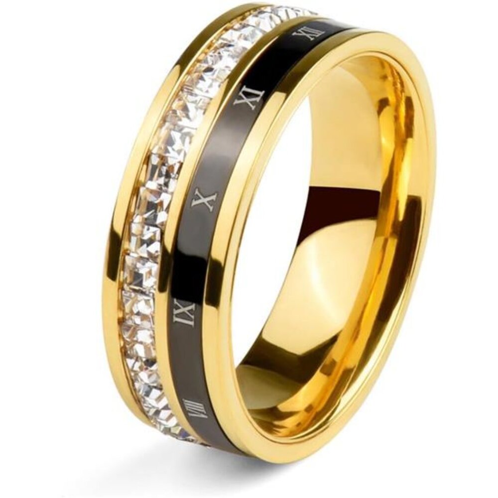 18k Gold Plated Roman Numeral Cubic Zirconia Ring Square Cz Gold Rings